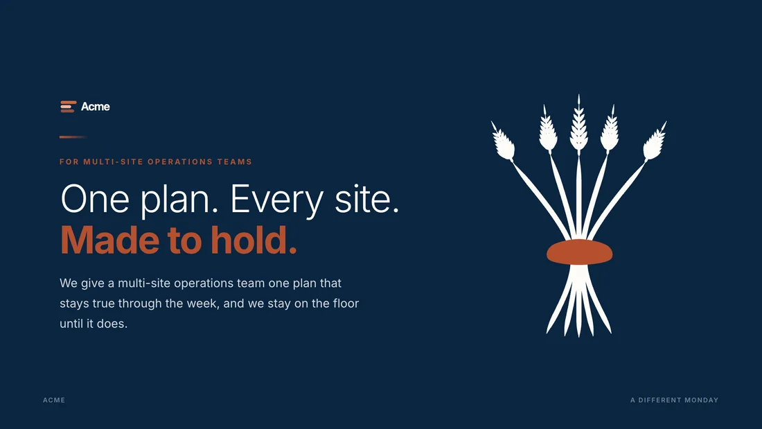 Acme sales presentation cover: One plan. Every site. Made to hold.