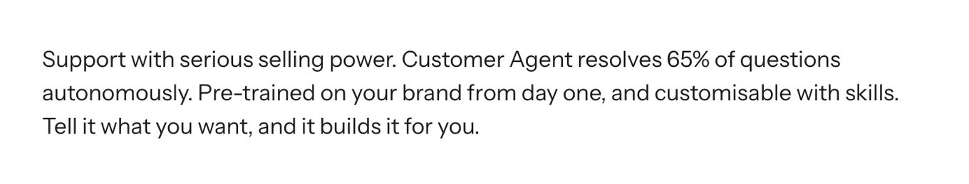 Klaviyo homepage: Customer Agent resolves 65% of questions autonomously
