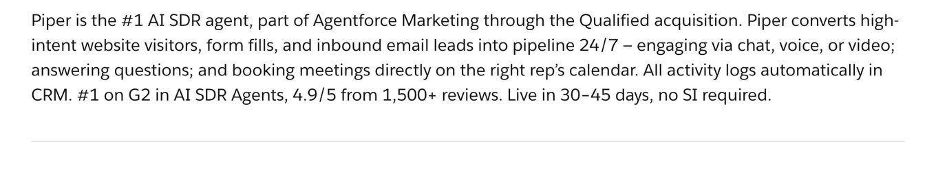 Salesforce B2B marketing automation page: Live in 30–45 days, no SI required